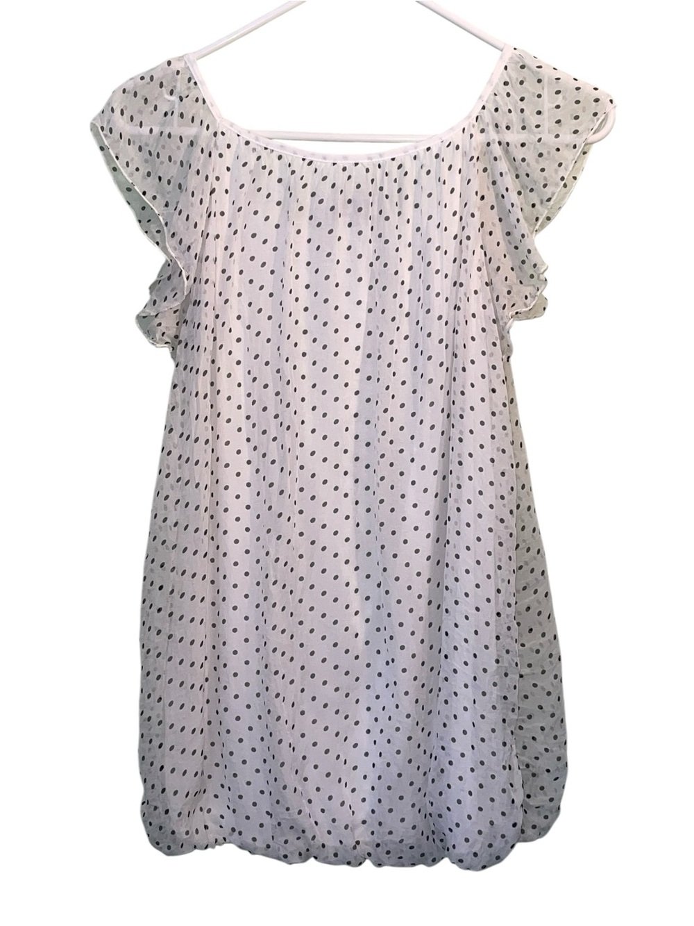 Luisa Ricci Silk Blouse in Ivory Polka Dot Flutter Sleeve & bubble hem. Size med - Picture 3 of 8